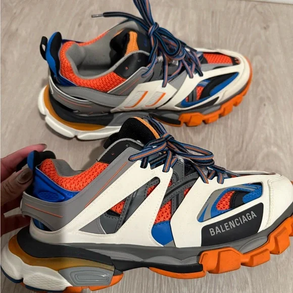 Balenciaga Men's Track Sneakers - Orange, Blue, and Gray